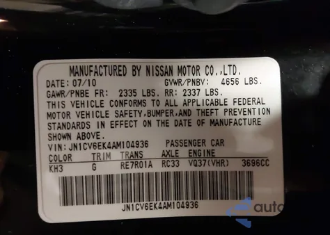 2010 Infiniti G37 Journey z USA, uszkodzony, nr VIN JN1CV6EK4AM104936